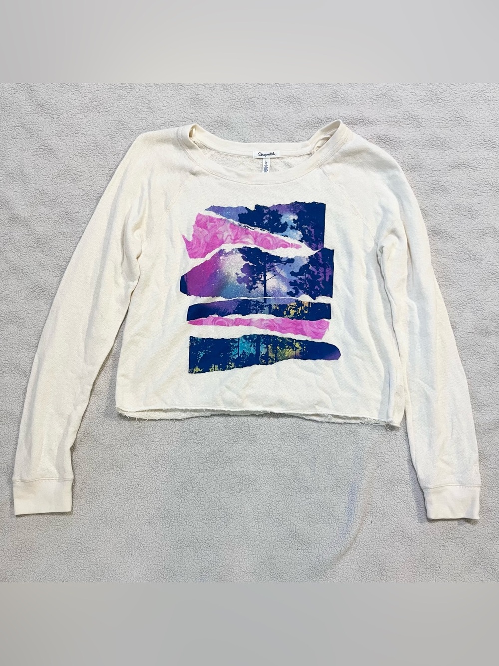 AEROPOSTALE Cream Off-White Graphic Lightweight Sweater Large